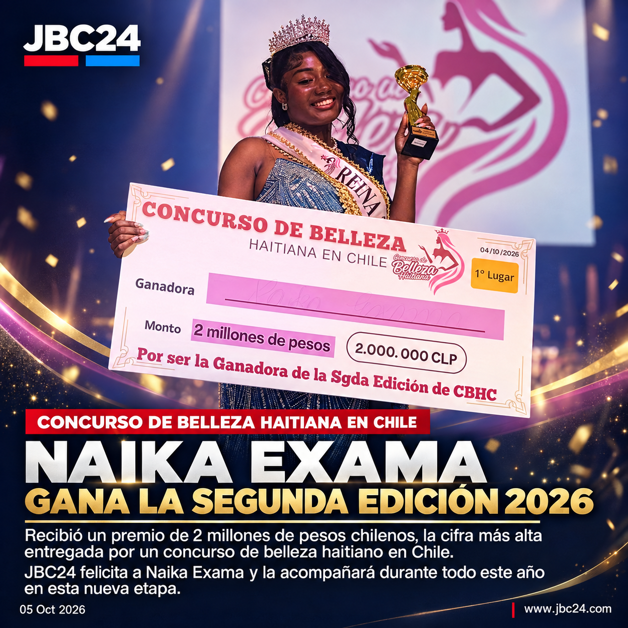 Naika Exama gana la segunda edición del Concurso de Belleza Haitiana en Chile 2026
