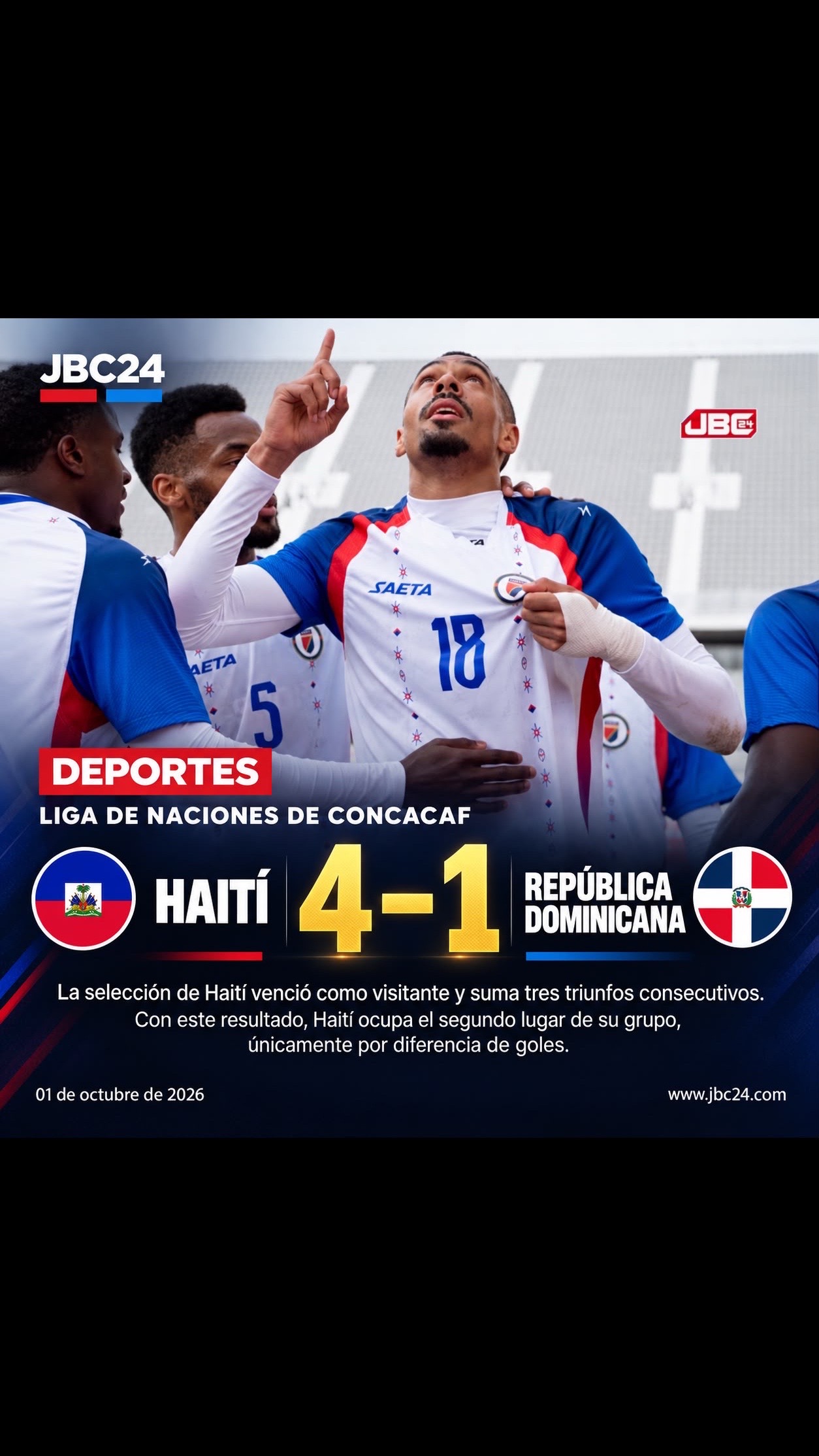 Haití queda segundo en su grupo tras vencer 4-1 a República Dominicana